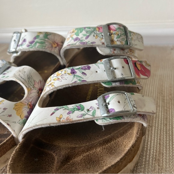 Papillio Birkenstock Boston Clogs W7 M5 White Floral Slip On Shoes Adjust Buckle - Picture 5 of 16